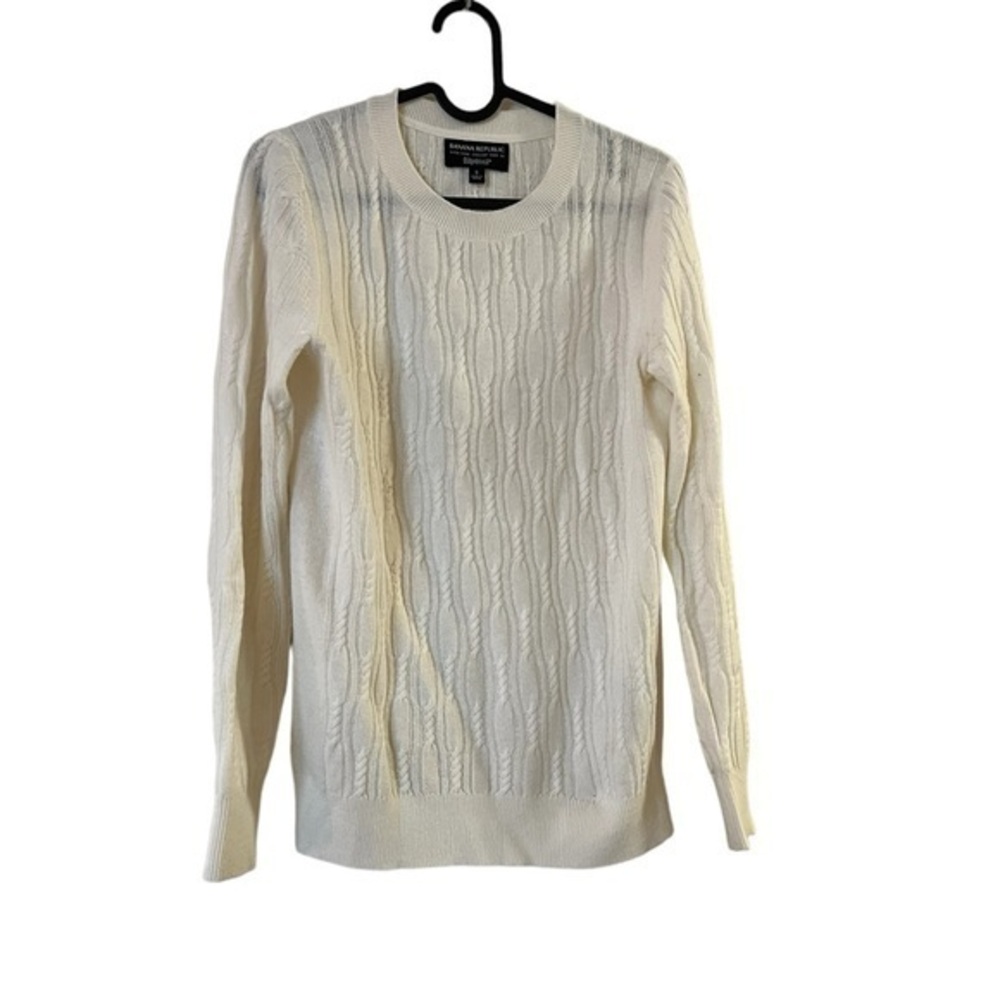 Banana Republic Filpucci fine Italian yarn cable knit lightweight cream sweater